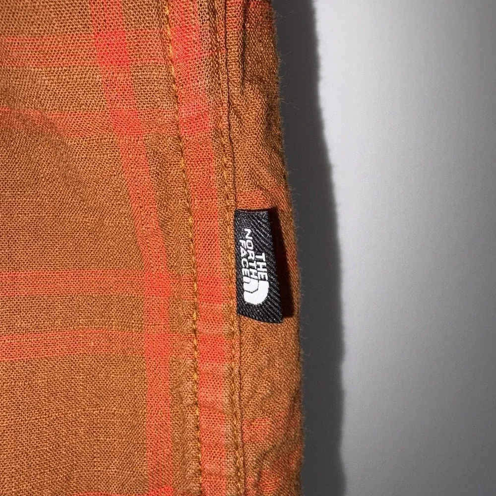 The North Face Mens Shirt Size Large Brown Orange Plaid Lumberjack Outdoor Hike